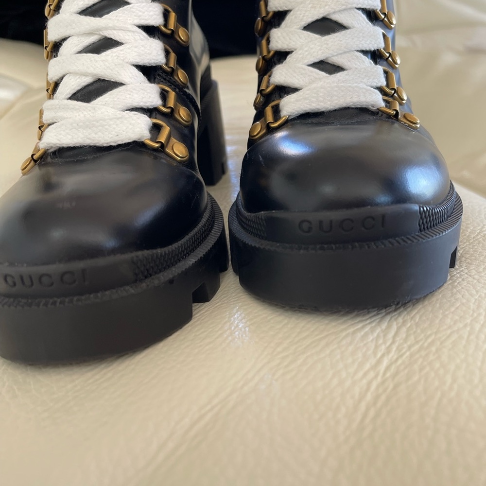 Gucci calfskin Sylvia web lace up combat boots - Picture 7 of 12